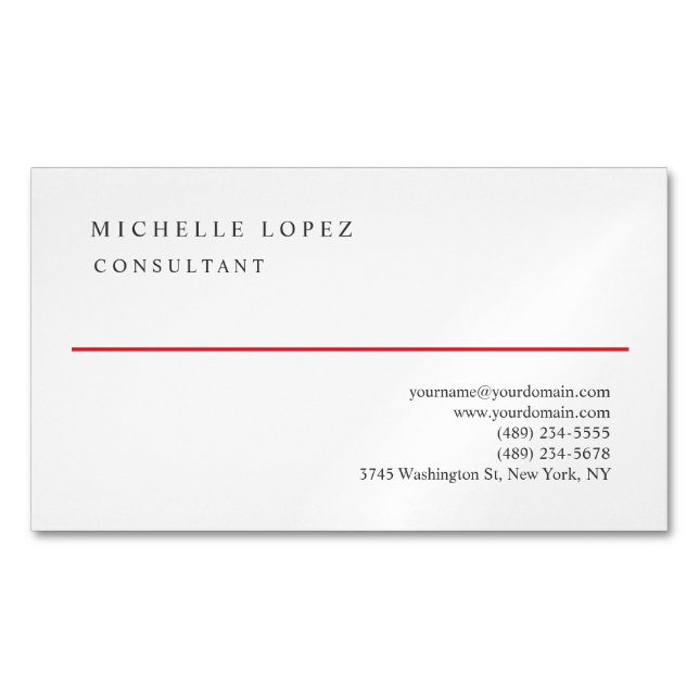 Carte De Visite Magnétique Red White Elegant Plain Professional  (devant)