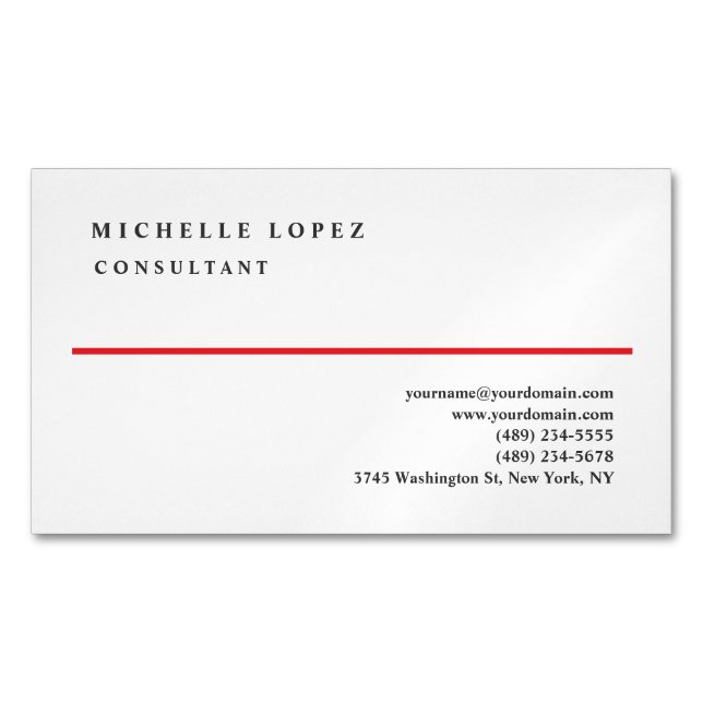 Carte De Visite Magnétique Red White Elegant Plain Professional Modern (devant)