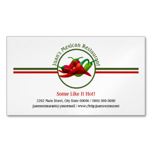 Carte De Visite Magnétique Restaurant Mexicain Hot Peppers Logo Personnalisé