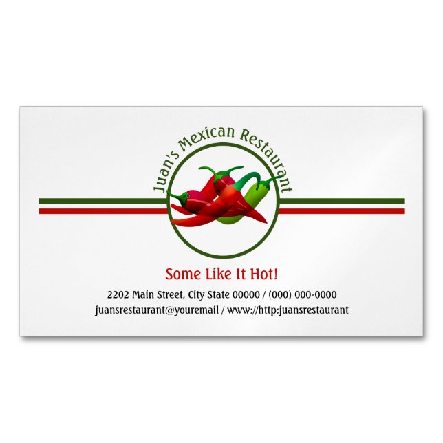 Carte De Visite Magnétique Restaurant Mexicain Hot Peppers Logo Personnalisé (devant)