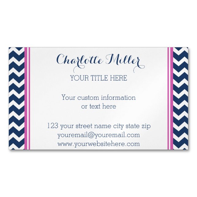 Carte de visite magnétique rose de Chevron de bleu (devant)