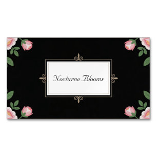 Carte De Visite Magnétique Rose Florale Rose Élégante Défilement Or Noir