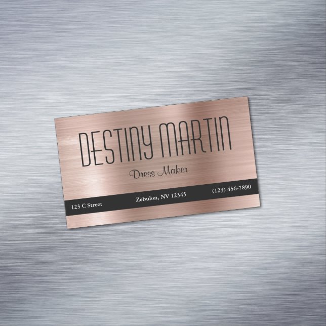 Carte De Visite Magnétique Rose Gold Foil Black Contact Bar (In Situ)