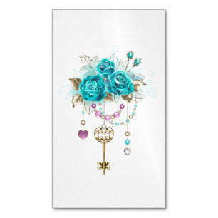 Carte De Visite Magnétique Roses turquoise avec touches