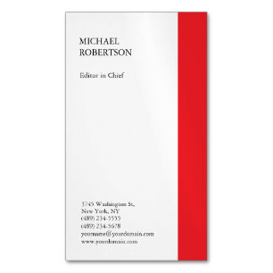 Carte De Visite Magnétique Rouge blanc minimaliste Professionnel Plain
