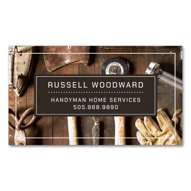 Carte De Visite Magnétique Rustique Handyman Carpenter Outils De Commerce (devant)