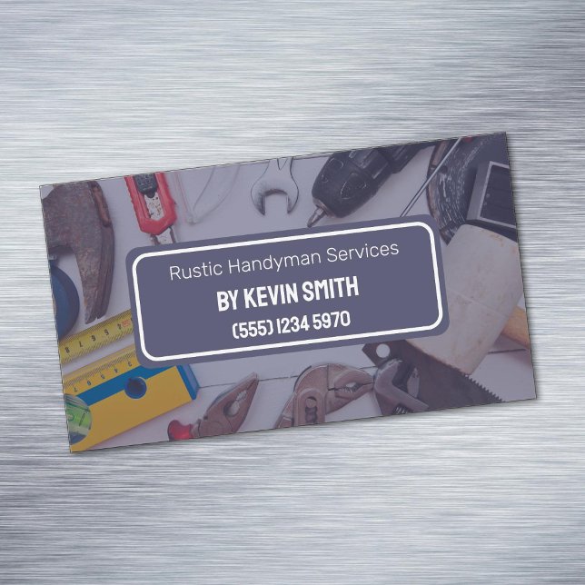 Carte De Visite Magnétique Rustique Handyman Services (Rustic Handyman Services Business Card Magnets)