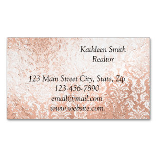 Carte De Visite Magnétique Script élégant rose Gold Damask