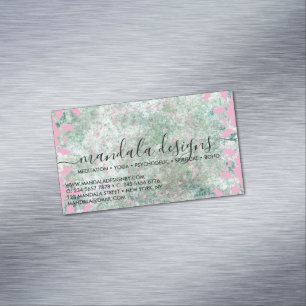 Carte De Visite Magnétique Script Floral Mandala Rose