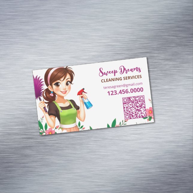 Carte De Visite Magnétique Service de nettoyage Fleur QR (In Situ)