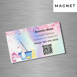 Carte De Visite Magnétique Service de nettoyage holographe rose code QR