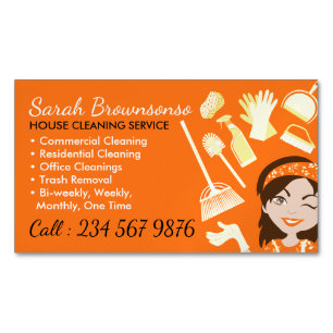Carte De Visite Magnétique Service de nettoyage Orange Maid Concierge
