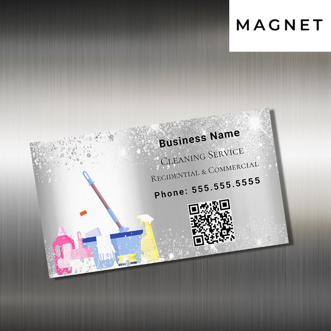 Carte De Visite Magnétique Service de nettoyage parties scintillant argent po (Créateur téléchargé)
