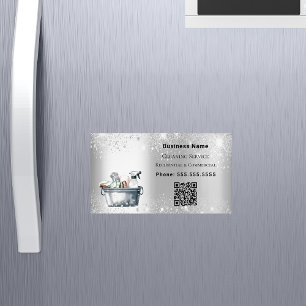 Carte De Visite Magnétique Service de nettoyage parties scintillant argent po