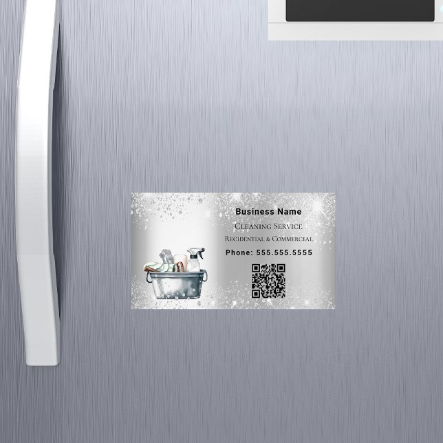 Carte De Visite Magnétique Service de nettoyage parties scintillant argent po (Créateur téléchargé)