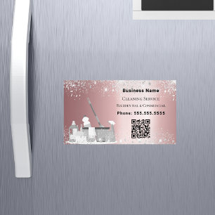 Carte De Visite Magnétique Service de nettoyage parties scintillant argent ro