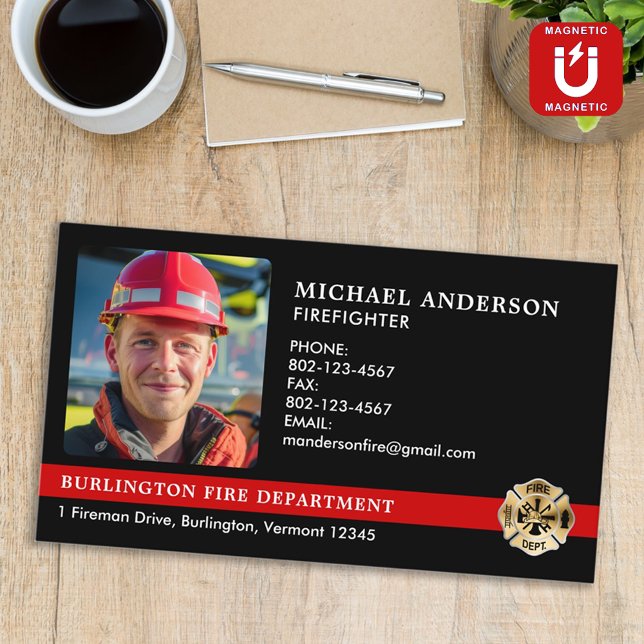 Carte De Visite Magnétique Service des incendies Logo Customisé Pompier Photo (Créateur téléchargé)