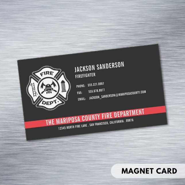 Carte De Visite Magnétique Service d'incendie des pompiers sur mesure Logo de (Custom Firefighter Fire Department Red Line Logo Business Card Magnet)