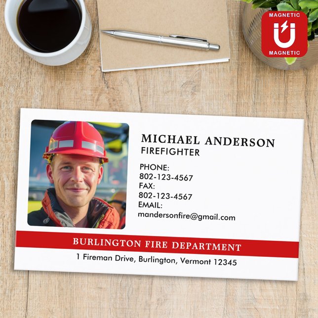 Carte De Visite Magnétique Service d'incendie photo de pompier personnalisé (Créateur téléchargé)