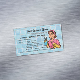 Carte De Visite Magnétique Services de nettoyage de maison Rose et Bleu