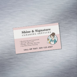 Carte De Visite Magnétique Services de nettoyage Modern Pink Maid