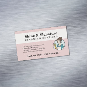 Carte De Visite Magnétique Services de nettoyage Modern Pink Maid