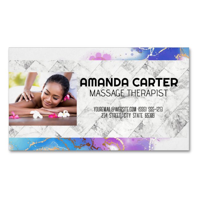 Carte De Visite Magnétique Session de massage | Aquarelle | Marbre (devant)