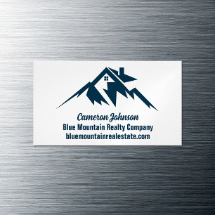 Carte De Visite Magnétique Société Immobilière de Montagne Bleu Blanc Personn