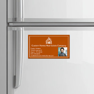Carte De Visite Magnétique Société Immobilière Orange Brûlé Photo de l'Agent