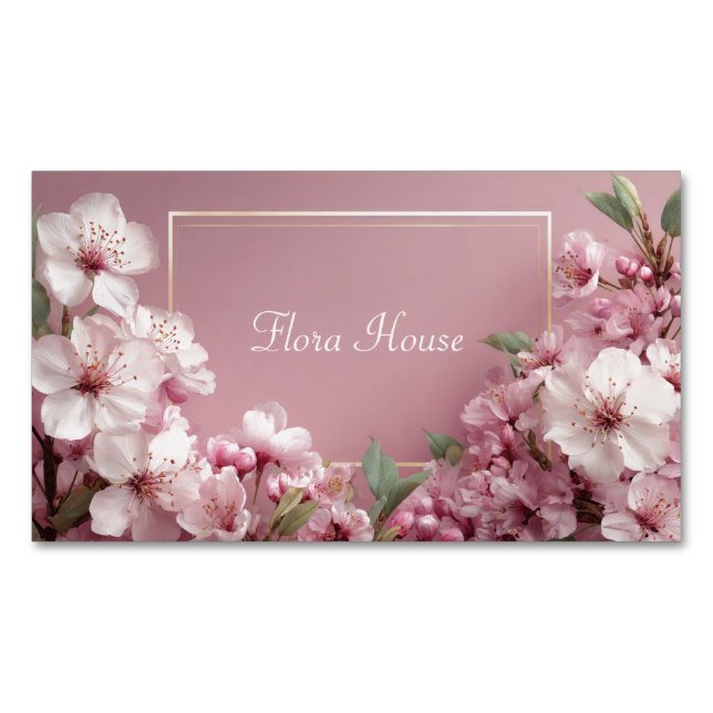 Carte De Visite Magnétique Sophistiqué Fleur de Cerisier rose & Sage (devant)