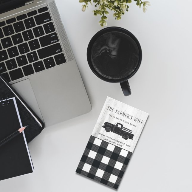 Carte De Visite Magnétique Style agricole Buffle noir blanc Plaid Bois (Créateur téléchargé)