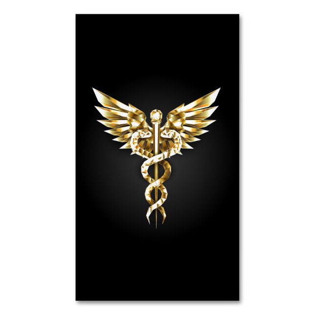 Carte De Visite Magnétique Symbole Polygonal Or Caduceus (devant Vertical)