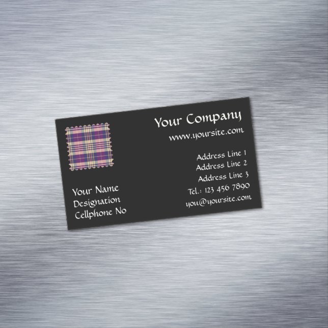 Carte De Visite Magnétique Tartan mauve, or et bleu (In Situ)