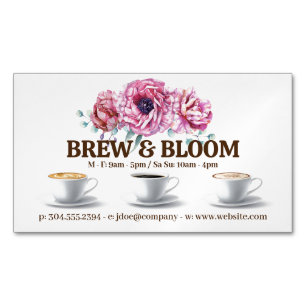 Carte De Visite Magnétique Tasses à café et fleurs