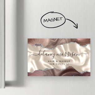 Carte De Visite Magnétique Taupe Agate Argent Pailleté Ivoire Luxe