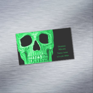 Carte De Visite Magnétique Tête de crâne gothique Boutique de tatouage noir