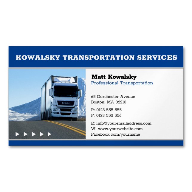 Carte De Visite Magnétique Transport et logistique | Camion (devant)
