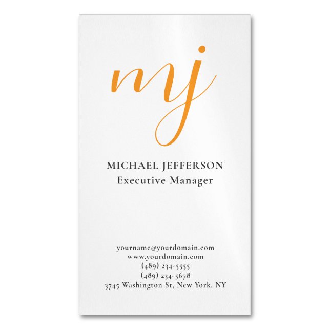 Carte De Visite Magnétique Trendy Modern Monogrammed Plain Black & White (devant Vertical)