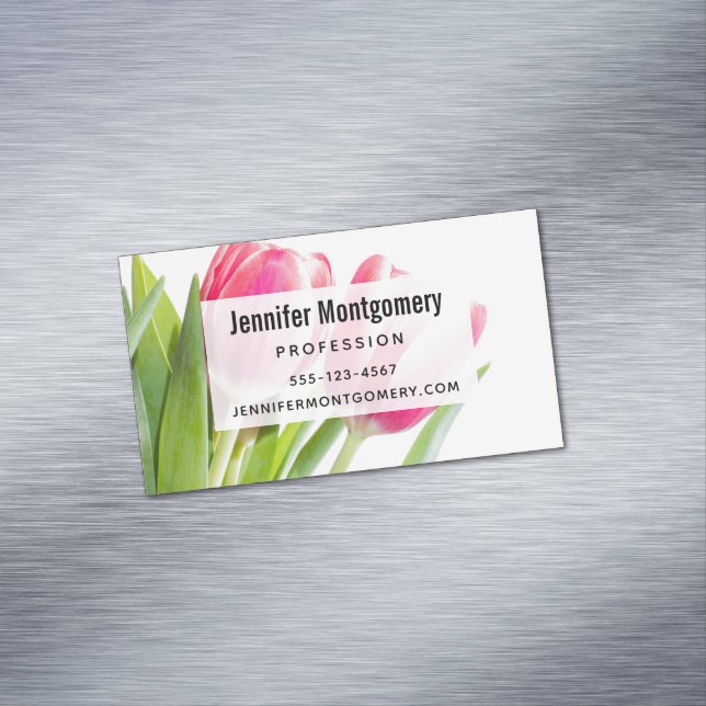 Carte De Visite Magnétique Tulipes roses avec Feuille vert photo (In Situ)