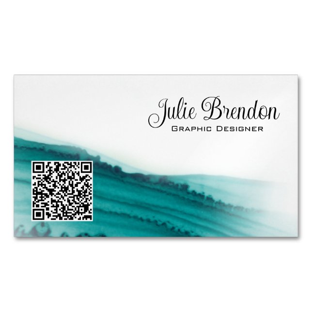 Carte De Visite Magnétique Turquoise Aquarelle Script personnalisé (devant)