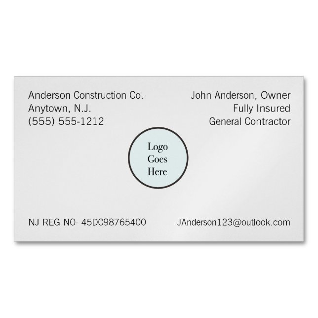 Carte De Visite Magnétique Votre Logo Informations sur l'entreprise Inscripti (devant)