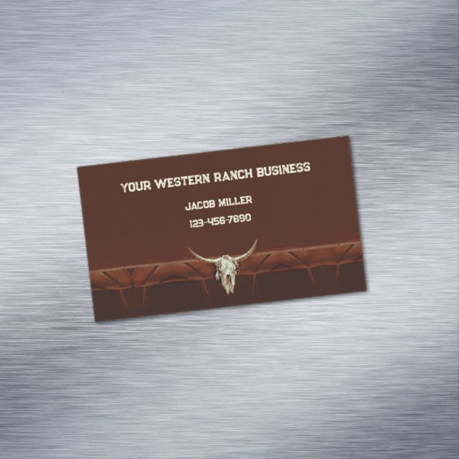 Carte De Visite Magnétique Western Rustic Brown Taureau Pays Rodéo (In Situ)