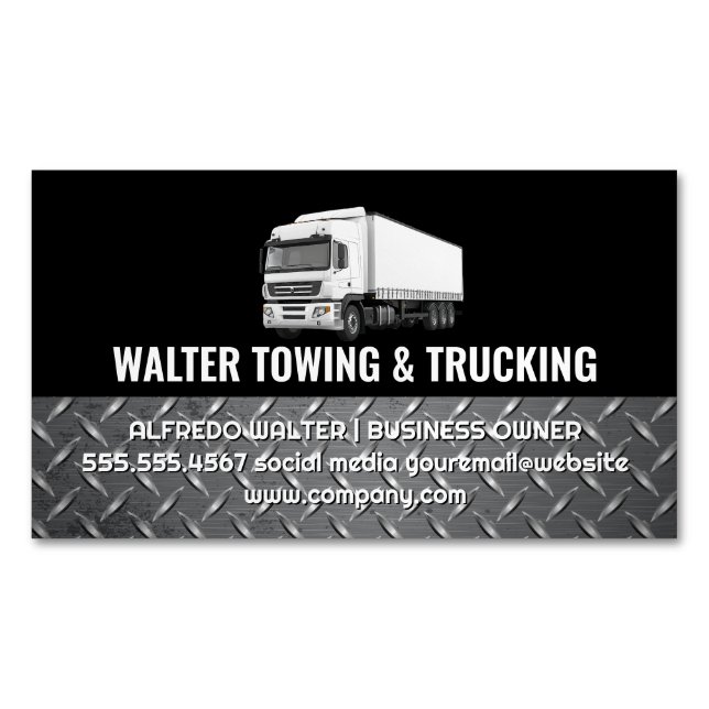 Carte De Visite Magnétique White Trucking Logo | Steel Trim | Logistics  (devant)