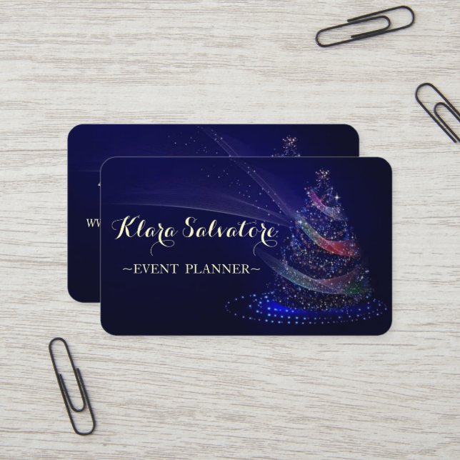 Carte De Visite Magnifique arbre de Noël brillant (Devant/Arrière en situation)