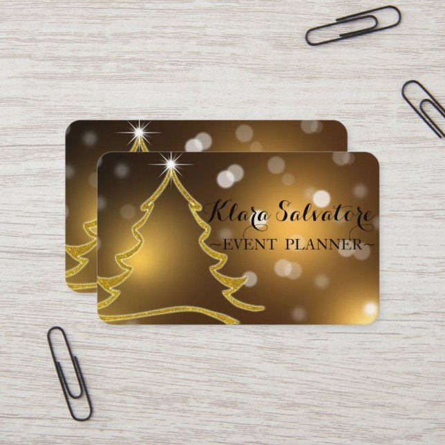 Carte De Visite Magnifique arbre glacé d'or de Noël adorable (Devant/Arrière en situation)