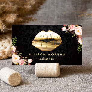Carte De Visite Magnifique Gold Lips Artiste de maquillage Floral