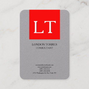 Carte De Visite Magnifique Monogramme Gris Rouge Blanc Plat