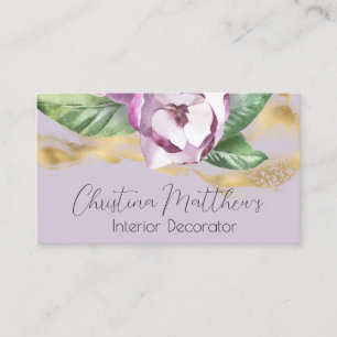 Carte De Visite Magnolia aquarelle et or sur violet