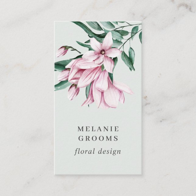 Carte De Visite Magnolia et Eucalyptus gris floral Botanique (Devant)