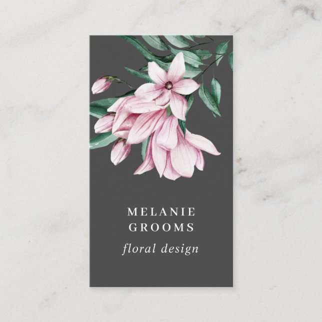 Carte De Visite Magnolia et Eucalyptus gris foncé Botanique floral (Devant)